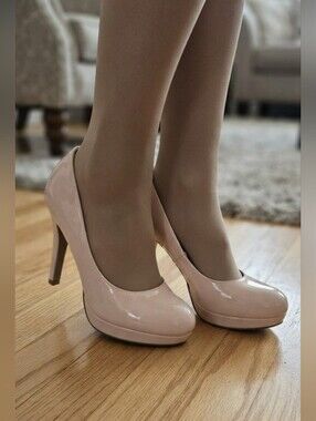 Fioni Blush Pink Patent Leather Platform Heels Stilettos Size 9